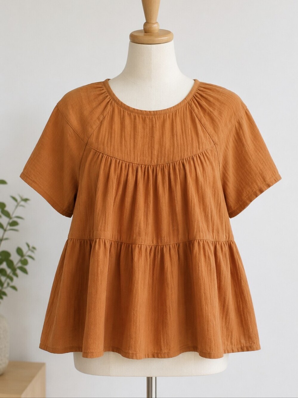 a.n.a. Burnt Orange Top Small Flair Sleeve Boho Tiered Fairycore